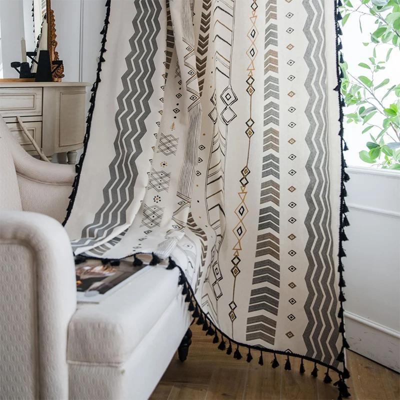 1 Piece Bohemian Cotton Linen Curtains for Living Room Bedroom Windows Curtains Simple Tassel Boho Kitchen Curtain