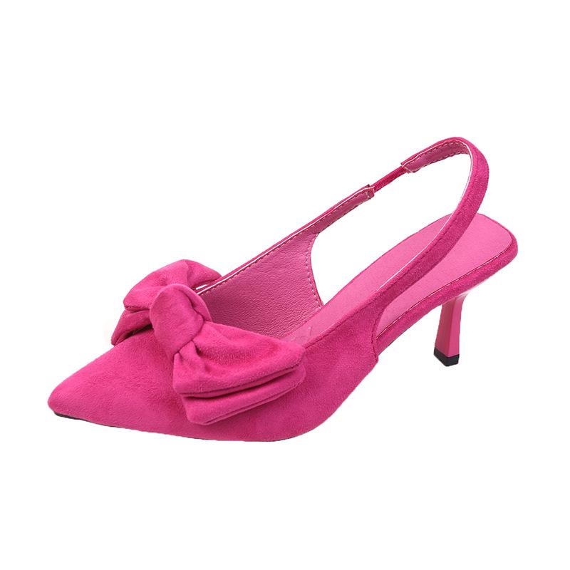 Мода 2024 летние сандалии с бантом женские туфли на высоком каблуке с острым носком модные босоножки Baotou с тонким ремешком элегантные женские туфли