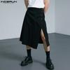 Men High Waist Button Long Skirts Casual A-line Splits Kilt
