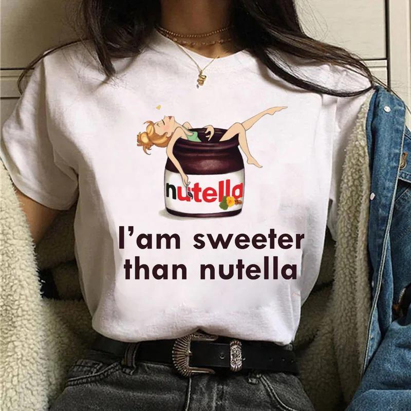 I Love Nutella Kawaii Print T Shirt Women 90s Harajuku Ullzang Fashion T-shirt Graphic Cute Cartoon Tshirt Korean Style Top Tees