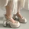 Internet Celebrity White French Waterproof Table Thick Heel High Heels Women's 2025 New Summer Small Retro Mary Jane Shoes