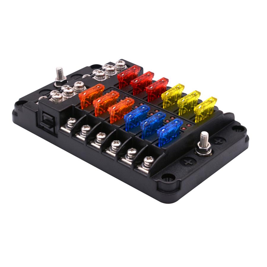 12-Way Blade Fuse Box Holder W/ LED Indicator