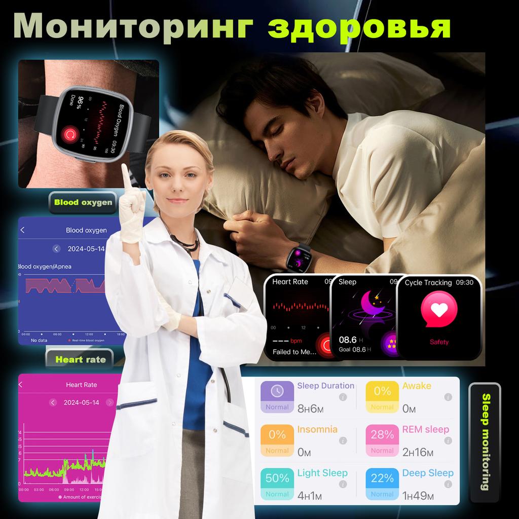 SACOSDING Умные часы Получение Анализ здоровья сердца Микрофизическое обследование BT-звонки SOS Мужские Женские Умные часы