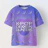Футболка K-pop Охотники на демонов для девочек и мальчиков, с коротким рукавом, фиолетовая, аниме, детская одежда, Huntrix, тигр, Харадзюку, топы, футболка, подарки