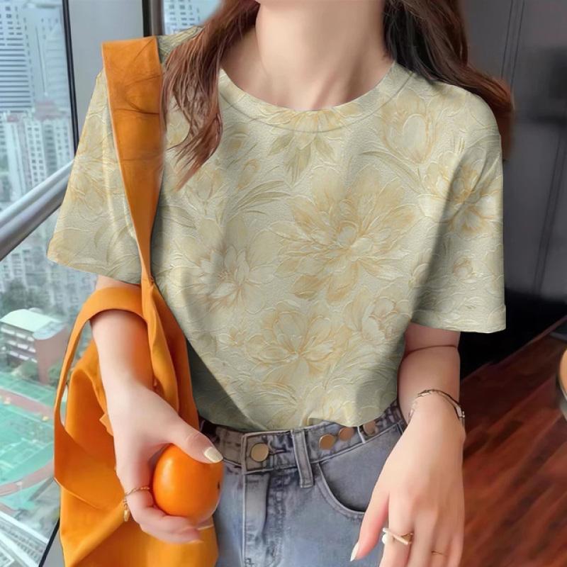 Summer Women's Clothing New T-shirt Loose Breathable Short Sleeve Elegant Top Fashion Round Neck Clothing Women's T-shirt
