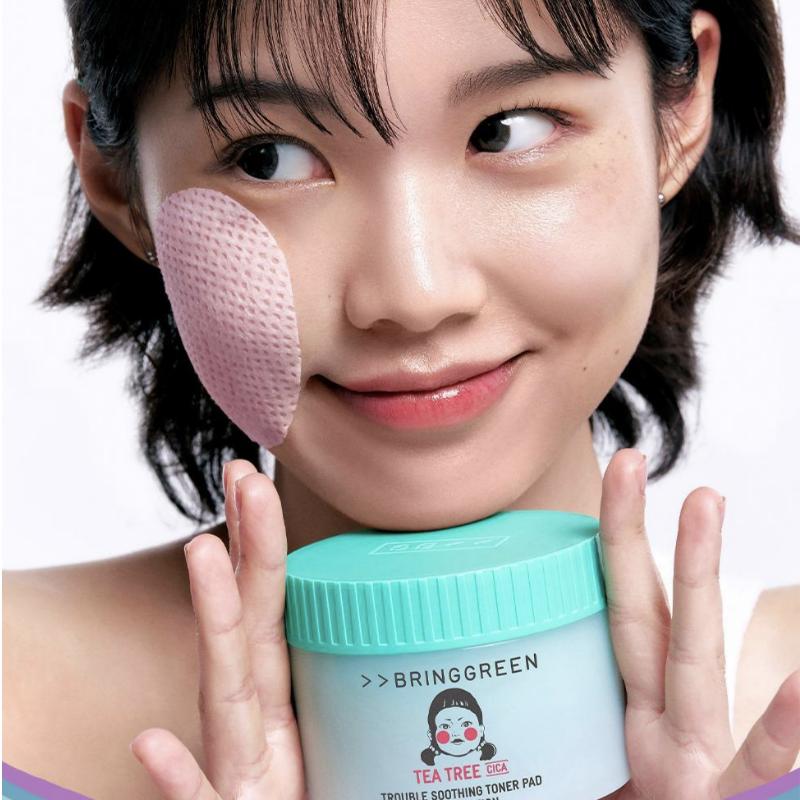 [BRINGGREENxSquid game] Успокаивающий тонер Tea Tree Cica, розовая версия, 90 шт., сменный блок, 90 шт., Squid Game2 Young Hee, очищающая повязка для лица