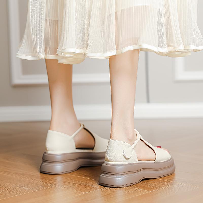 Место! Маленькие сандалии на толстой подошве, увеличивающие рост, в стиле ретро, кэжуал, с открытым носком, женские, летняя мода, универсальные, римские женские туфли