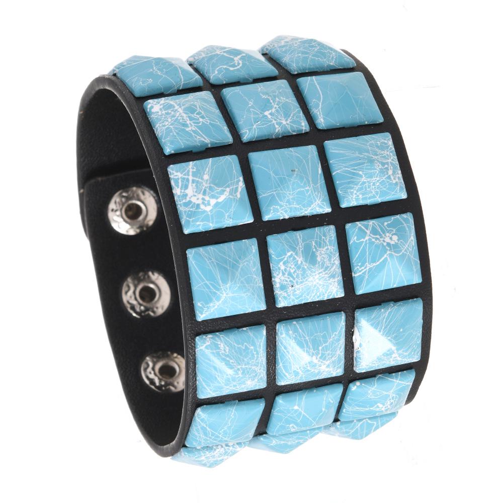 Multicolor Square Stud Faux Leather Bracelet - Punk Style