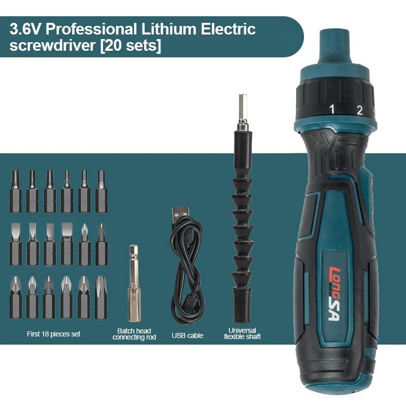 Мини-электрическая отвертка с аккумулятором 1300 мАч, регулировка мощности, дрель, набор электроинструментов 3,6 В, бытовое обслуживание, ремонт