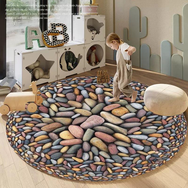 Красочный Арт-Камень 3D-Печать Галька Круглый Ковер Гостиная Диван Компьютерное Кресло Напольный Коврик Домашний Декор