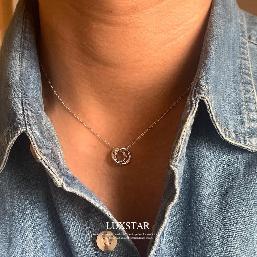 Double Ring Necklace Silver 925 Chain Thickness 1mm 40cm with Adjuster 5cm Longest 45cm [LUXSTAR] Men's Women's (Silver Silver)
