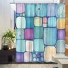 Geometric Art Shower Curtain - Blue Gradient Block Design, Modern Minimalist Bathroom Decor, Polyester Fabric,12 Hooks