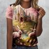 Летний топ с круглым вырезом и 3D-принтом в виде цветов, животных и кроликов, модные повседневные женские футболки с короткими рукавами