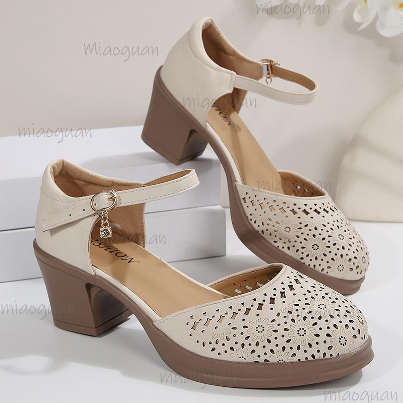 Босоножки на высоком каблуке с ремешком на щиколотке для женщин 2025 года, летние открытые дышащие туфли-лодочки, женские удобные туфли Мэри Джейн на толстом каблуке