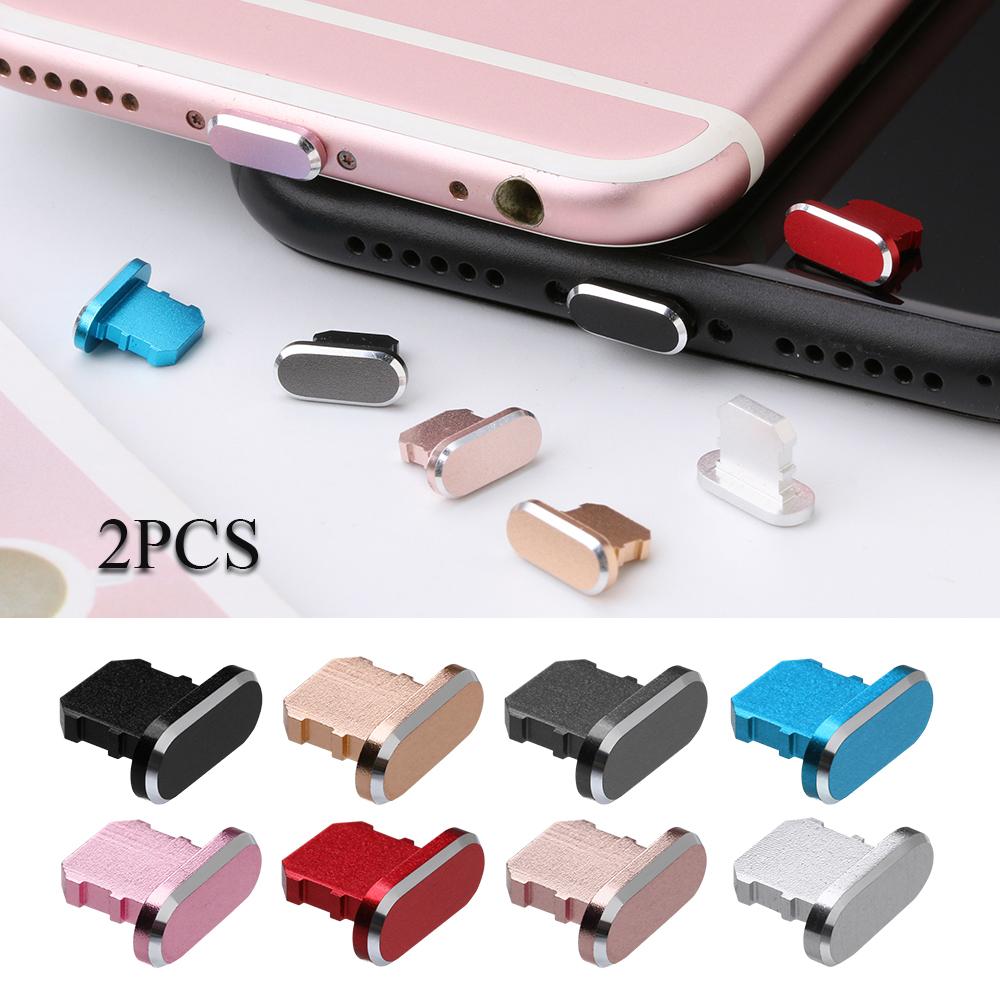 2pcs Portable Aluminium Alloy Phone Accessories Dock Anti Dust Plug Port Cap Metal Stopper