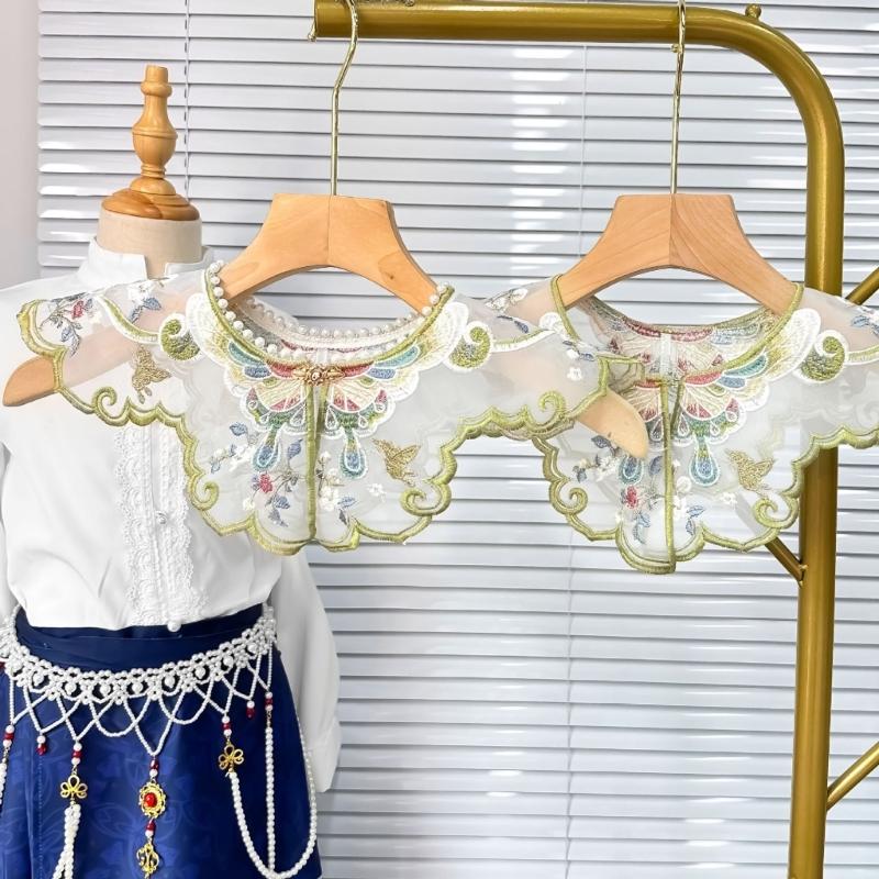 Китайский вышитый ложный воротник с жемчугом и цветочным узором для девочки, декоративный элемент для китайского древнего / выпускного костюма