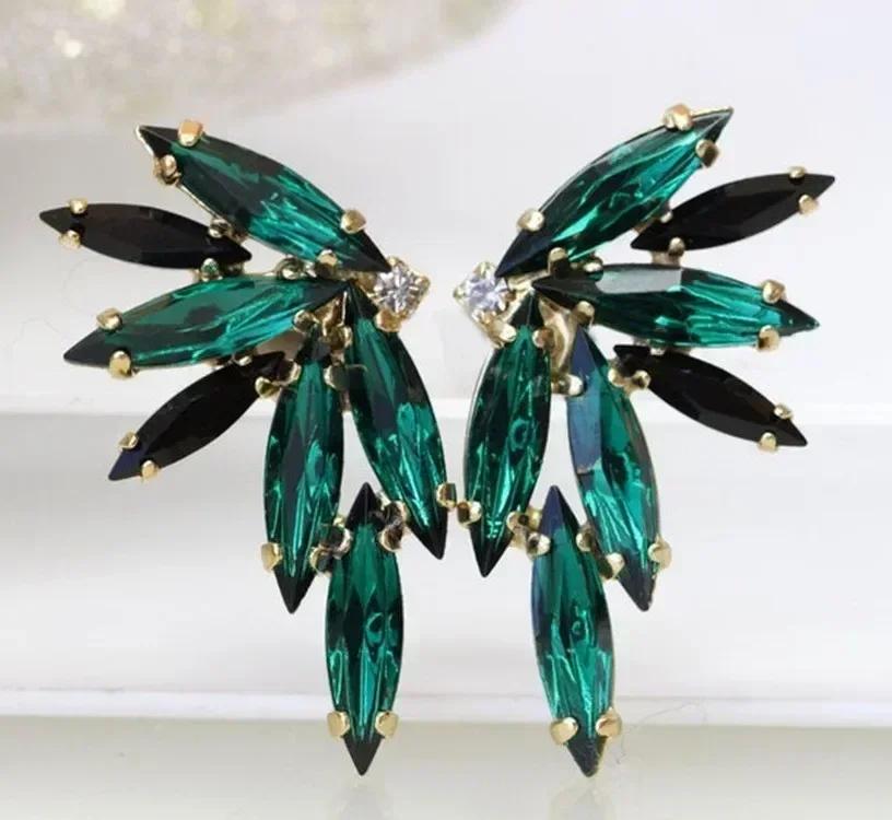 Fashionable Banquet Elegant Emerald Cubic Zirconia Earrings, High-end Inlaid Wedding Style Swaying Zircon Accessories
