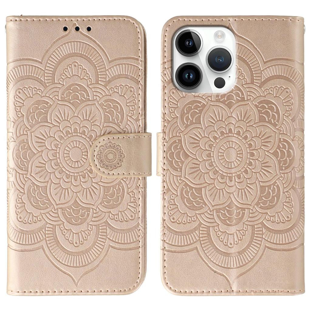 For iPhone 14 Pro Max Case PU Leather Mandala Imprinted Design Wallet Phone Cover
