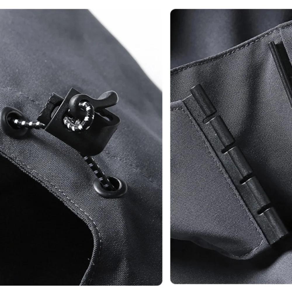 Men's Hooded Jacket Zipper Punk Mountaineering Clothing Outdoor Sports Casual Loose Solid Color Coats Zip Pocket Elastic Hat