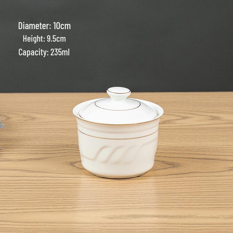 Ceramic Double Boiler Stew Pot with Lid for Soup, Bird's Nest, and Steamed Eggs