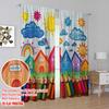 2D flat printing 2pcs Back to School Party Theme Curtain Includes colored crayons_ pencils_ fun school patterns and happy clouds