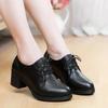 Women's Comfortable Heeled Shoes Shallow Mouth Square Heel Round Head Women Shoes Lace Up Leisure Profession Black Heels 2025