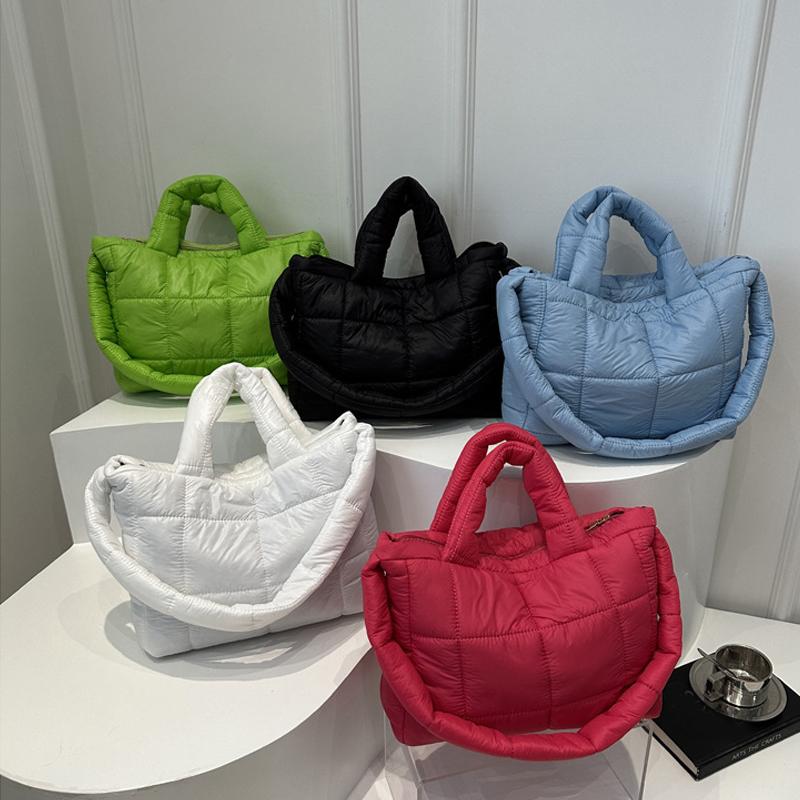 Yogodlns Solid Color Shoulder Messenger Bags Large Capacity Lightweight Quilted Totes Down Cotton Padded Puffy Handbags for Women