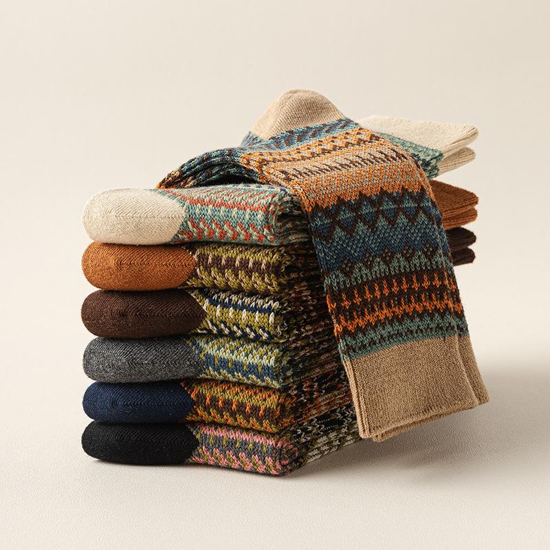 5 пар женских носков для осени и зимы с ворсом средней длины с узором Майяра, женские носки с дезодорирующим эффектом, хлопковые носки с двойной иглой для весенних и осенних дорог