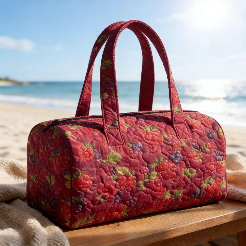 Quilted Berry Print Tote Bag 3D Embroidered Travel Handbag Fitness Bag Beach Bag Bohemian Style Leisure Vacation Cruise Camping Mixed Color Duffel Bag