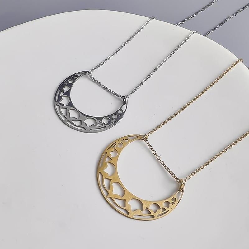 Stylish Lunar Cutout Necklace Stainless Steel Moon Charm Neck Chain Adjustable Length Clavicular Chain for Women Girls