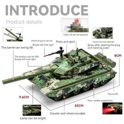 Модель танка Т-99А в масштабе 1/32, версия со спреем, игрушка-модель автомобиля, литье под давлением из металла, с световой и музыкальной функцией, игрушки для детей, подарок на день рождения, коллекционные подарки