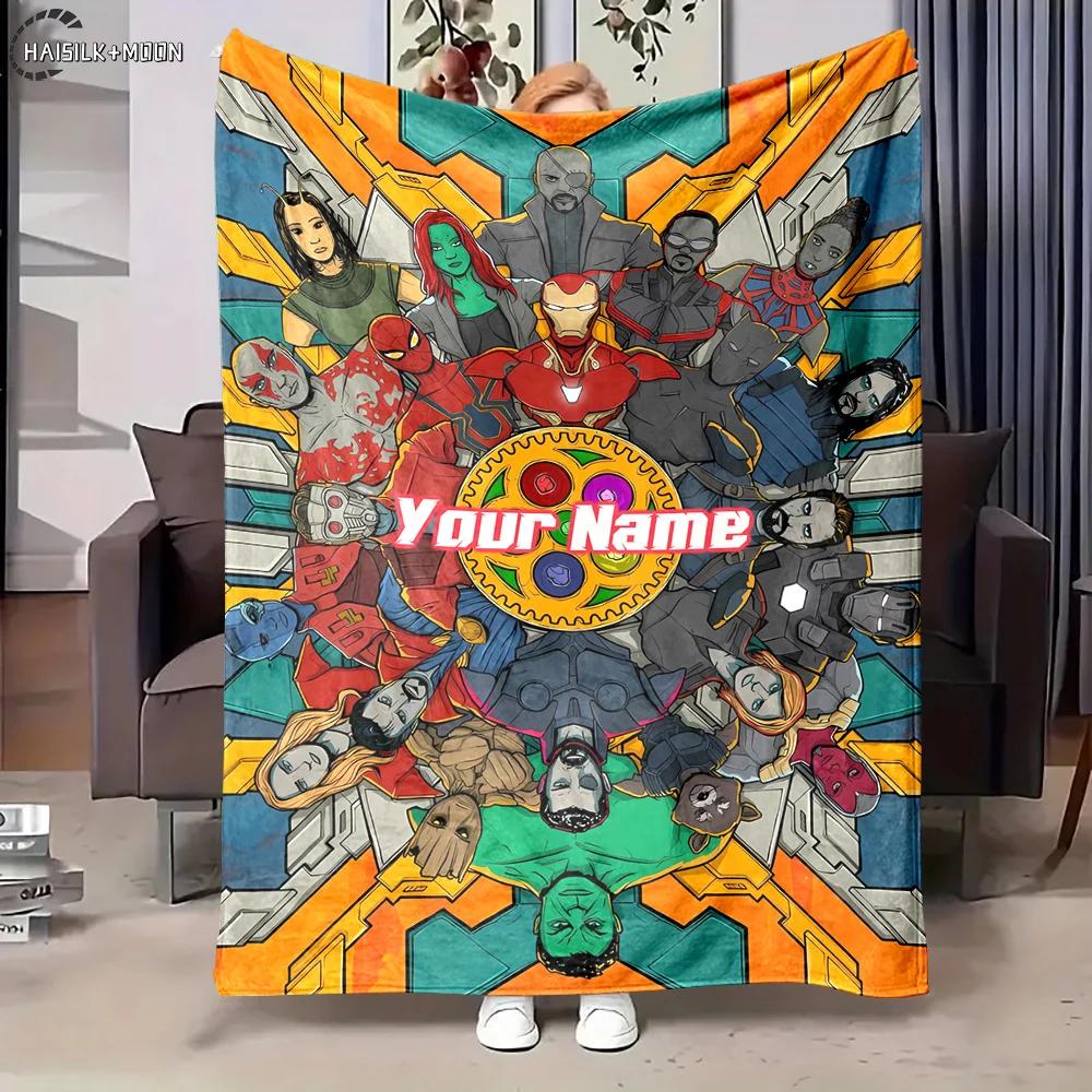 3D Multi-Size Custom Name Personalized Blanket Marvel Avenger Print Adult Children Warm Blanket Comfortable Blanket Holiday Gift
