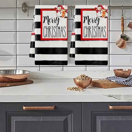 Dish Cloth Towel Multi-purpose for Party Quick-drying Xmas Tree Snowman Print Cleaning Towel Excellent Kitchen Cleaning Fluffy Texture