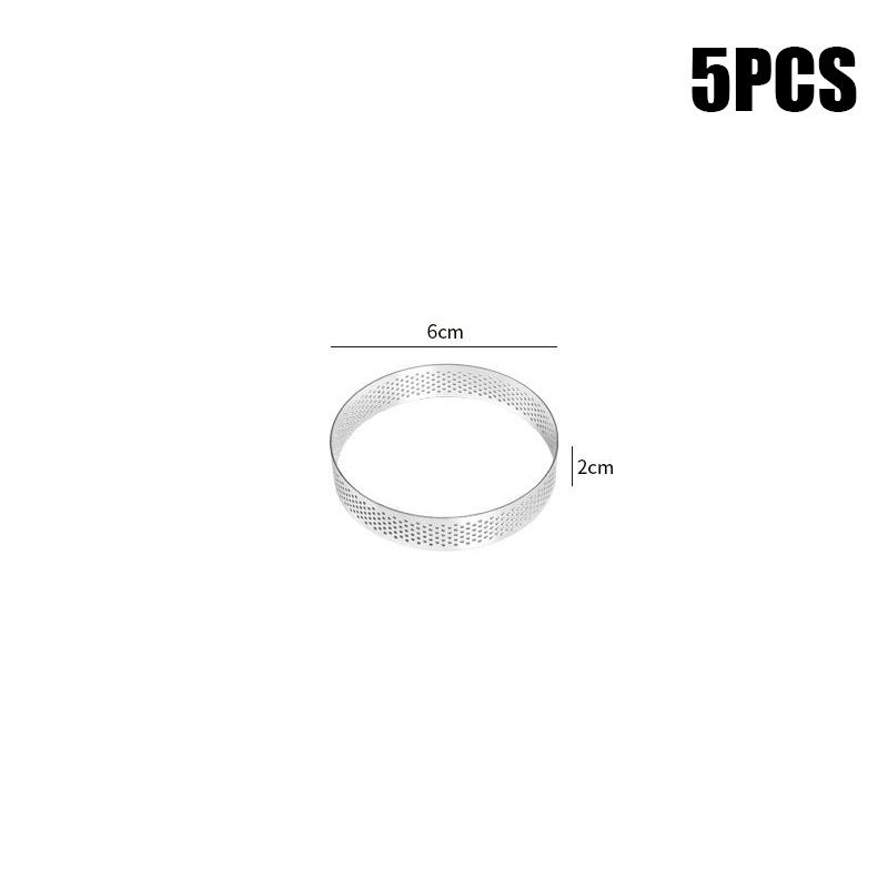 5 шт. круглых колец из нержавеющей стали для тарталеток, жаропрочных перфорированных форм, самодельных форм для мусса, фруктового пирога, тарталеток, пончиков, кухонных принадлежностей