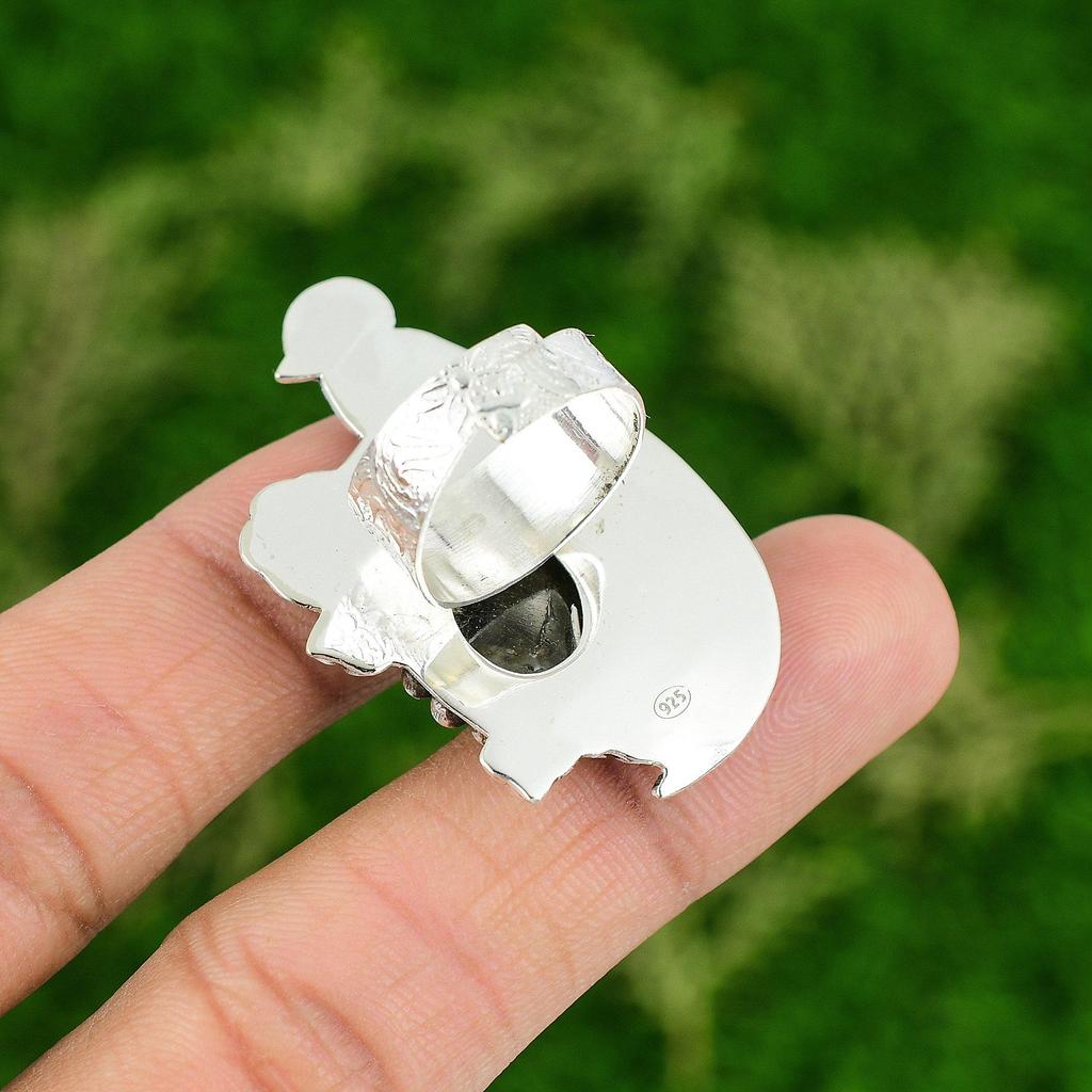 Gift For Her Natural Labradorite Promise Bird Adjustable Ring 925 Silver