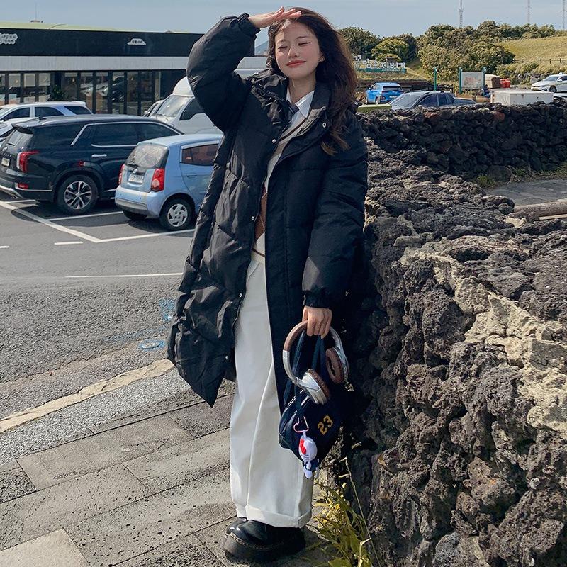 Длинная зимняя новая хлопковая одежда выше колена женская свободная пуховая хлопковая одежда женская утолщенная хлопковая куртка