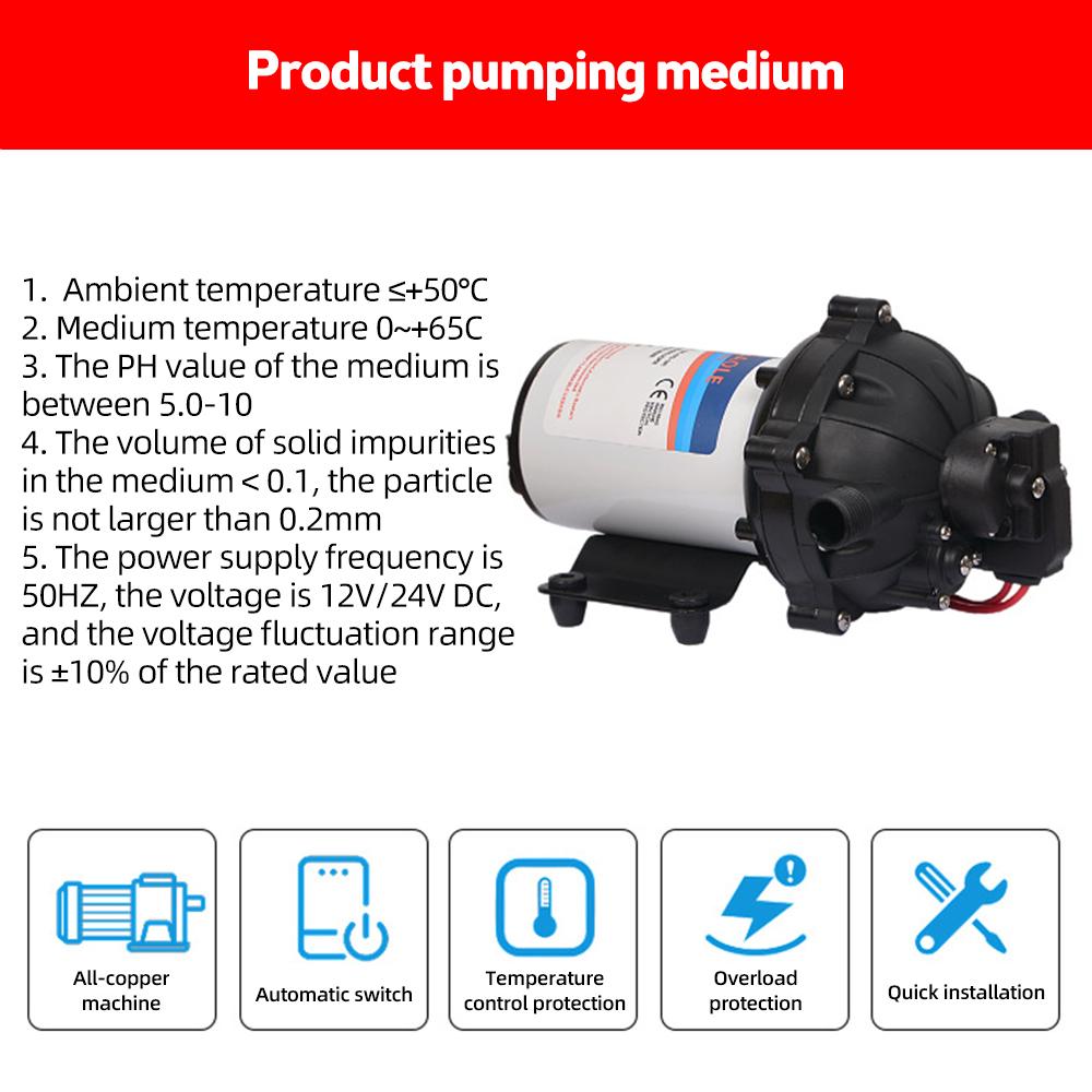 12V Water Pressure Diaphragm Pump 5 Chamber Self Priming Pump 5.5GPM Water Transfer Pump 70PSI with Water Strainer Hose