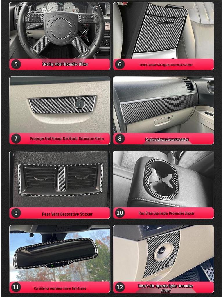 Наклейка-молдинг на центральную консоль Chrysler 300C 05-07 из углеродного волокна
