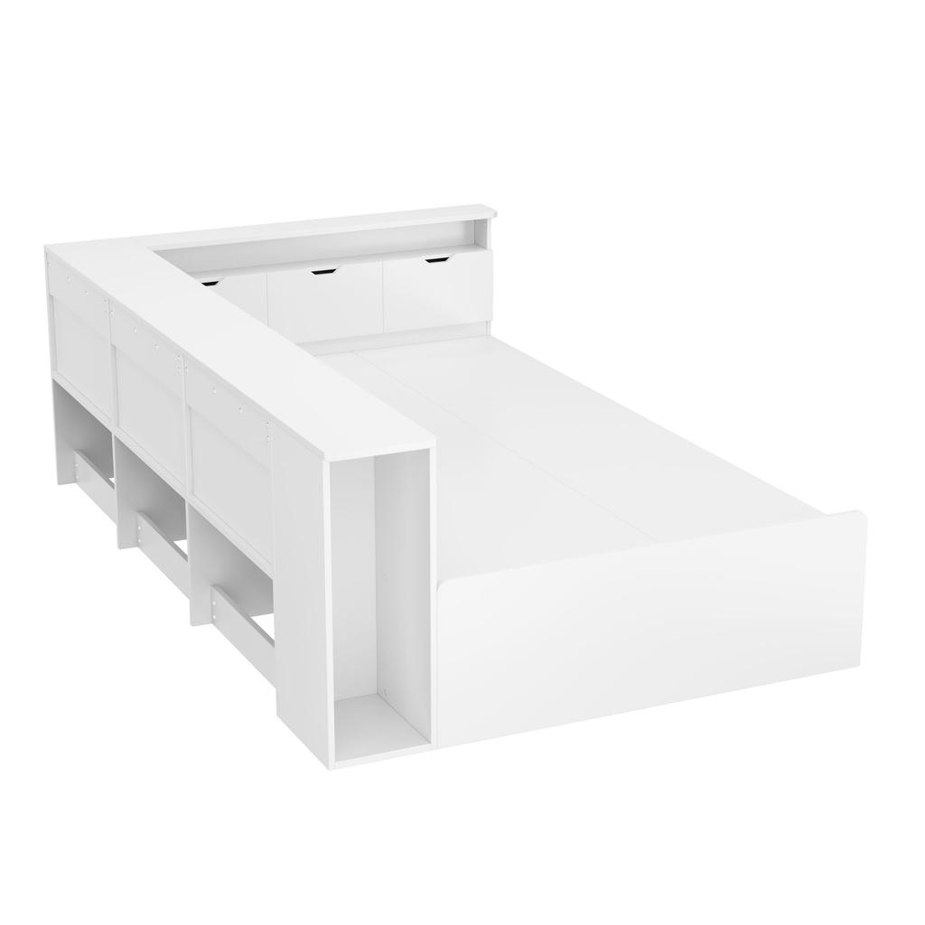 Children's Bed, 90*200cm, Single Bed, Multifunctional Bed with Drawers, Bookshelf and Storage Cabinet, Bed Box, without Mattress, White