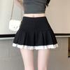 Cute Pleated Skirt for Women Summer Solid High Waist A-line Shorts Lace Stitching Mini Skirt Y2k Vintage Clothing