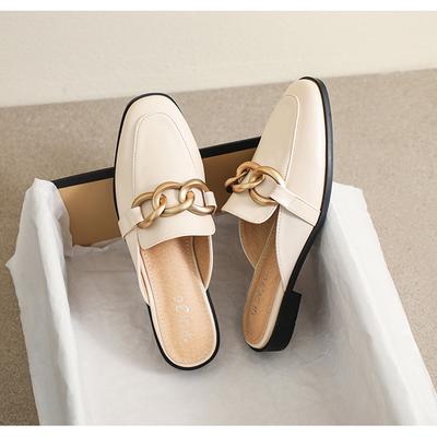 Мода 2024 Лето Новые Туфли для Женщин Тапочки Уличные Металлические Украшения Повседневные Кожаные Сандалии Для Девочек Каблуки Мюли Туфли