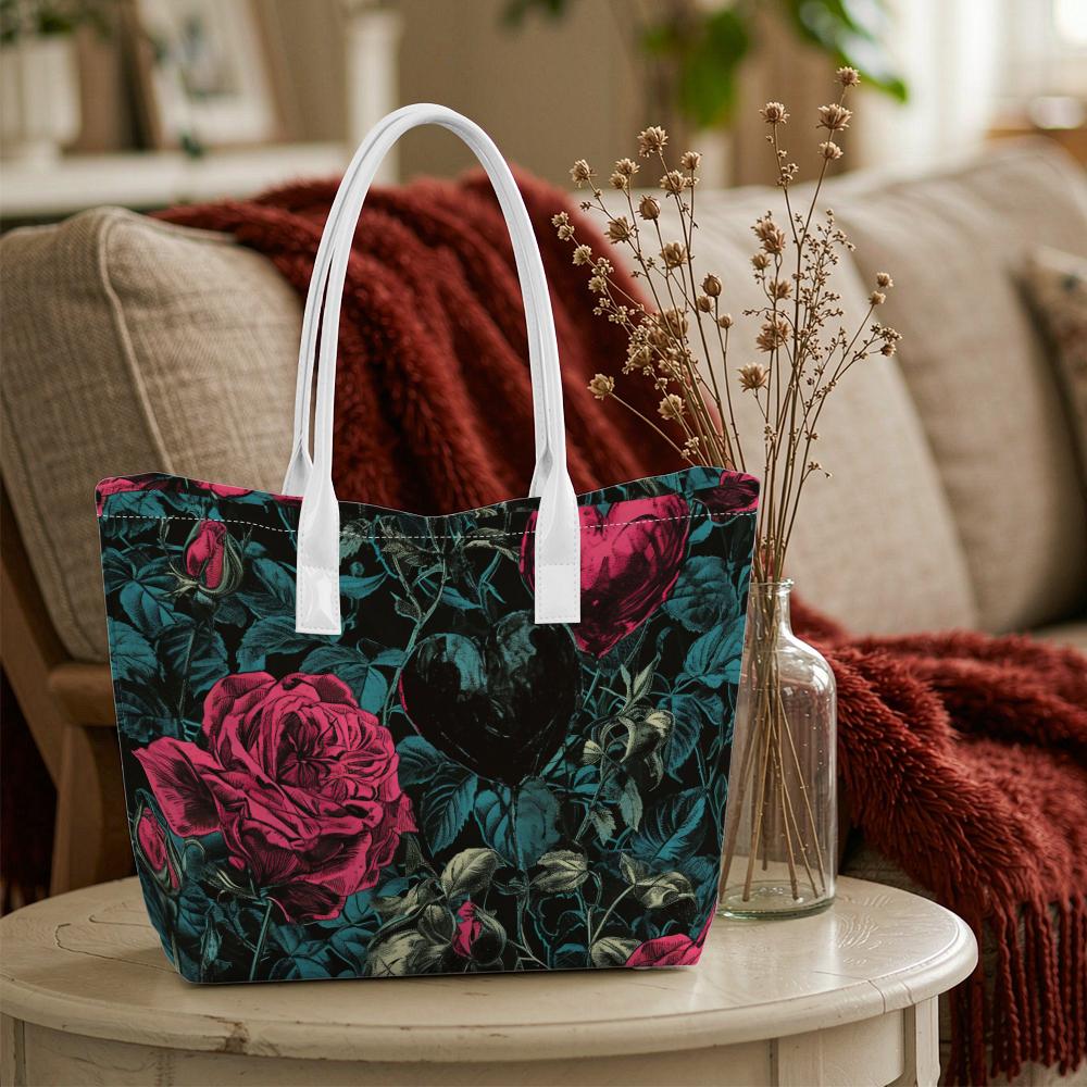 Gothic Rose Pattern Tote Bag Fashion Large Capacity Daily Shoulder Handbag