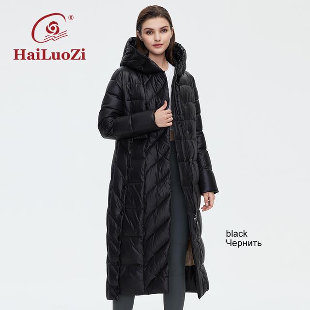 HaiLuoZi 2022 женская зимняя куртка, модное длинное плотное женское пальто до колена, уникальный дизайн, хлопковые парки с диагональным поясом 6037