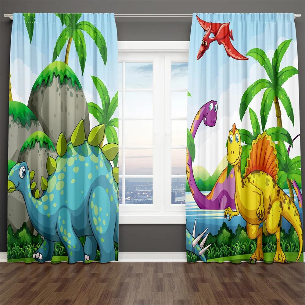 2-панельные шторы с изображением динозавра для детей, мальчиков, девочек, спальни, детской, гостиной, жалюзи от пола до потолка, cortina