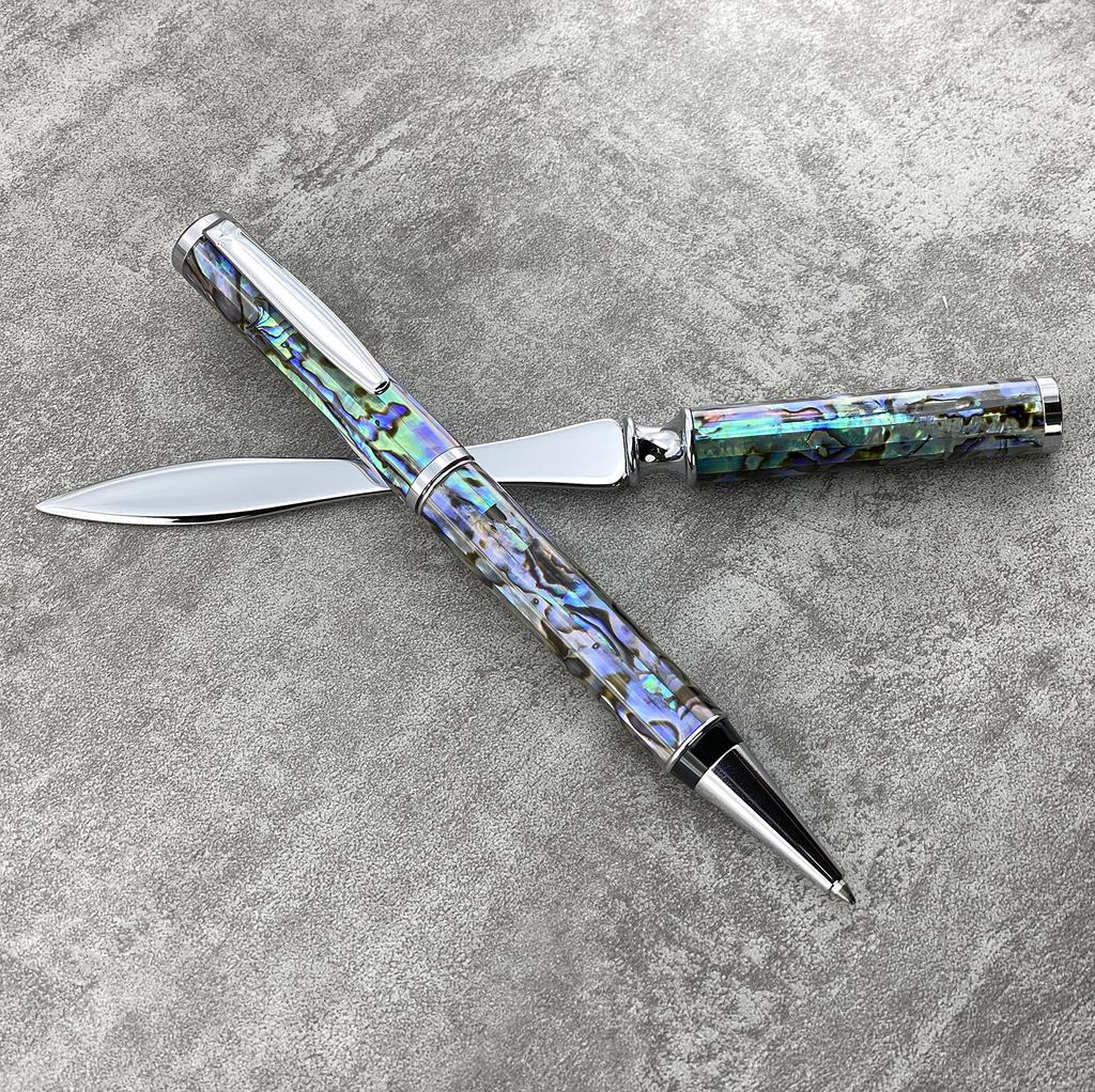 LACHIEVA LUX Luxury Abalone Shell Metal Ballpoint Pen and Shell Letter Opener Nice Pen Gift for Men and Women Set,