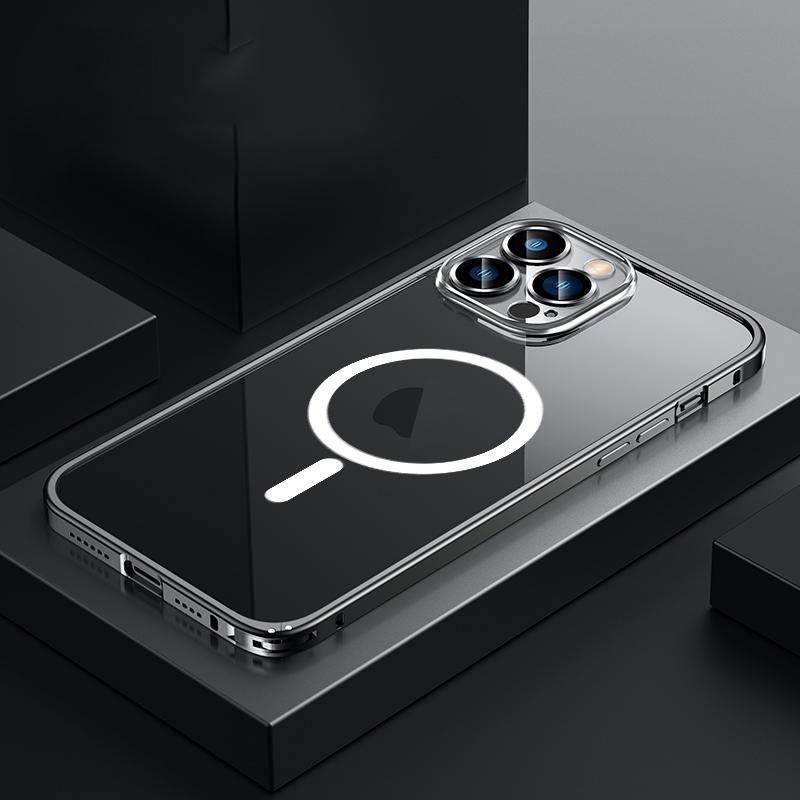 Магнитный чехол для iPhone 11 12 13 14 Pro Max, прозрачная задняя крышка Magsafe для iPhone 13 Pro Max 12, металлический каркас, бампер, линза для телефона, стекло