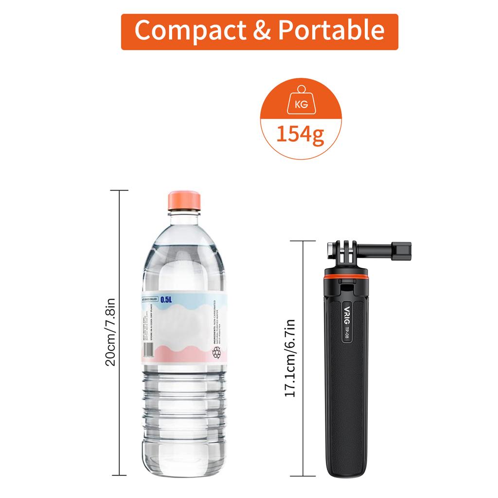 Штатив для спортивной камеры VRIG TP-08, штатив для селфи, алюминиевый сплав, макс. 51 см/20,1 дюйма. Высота