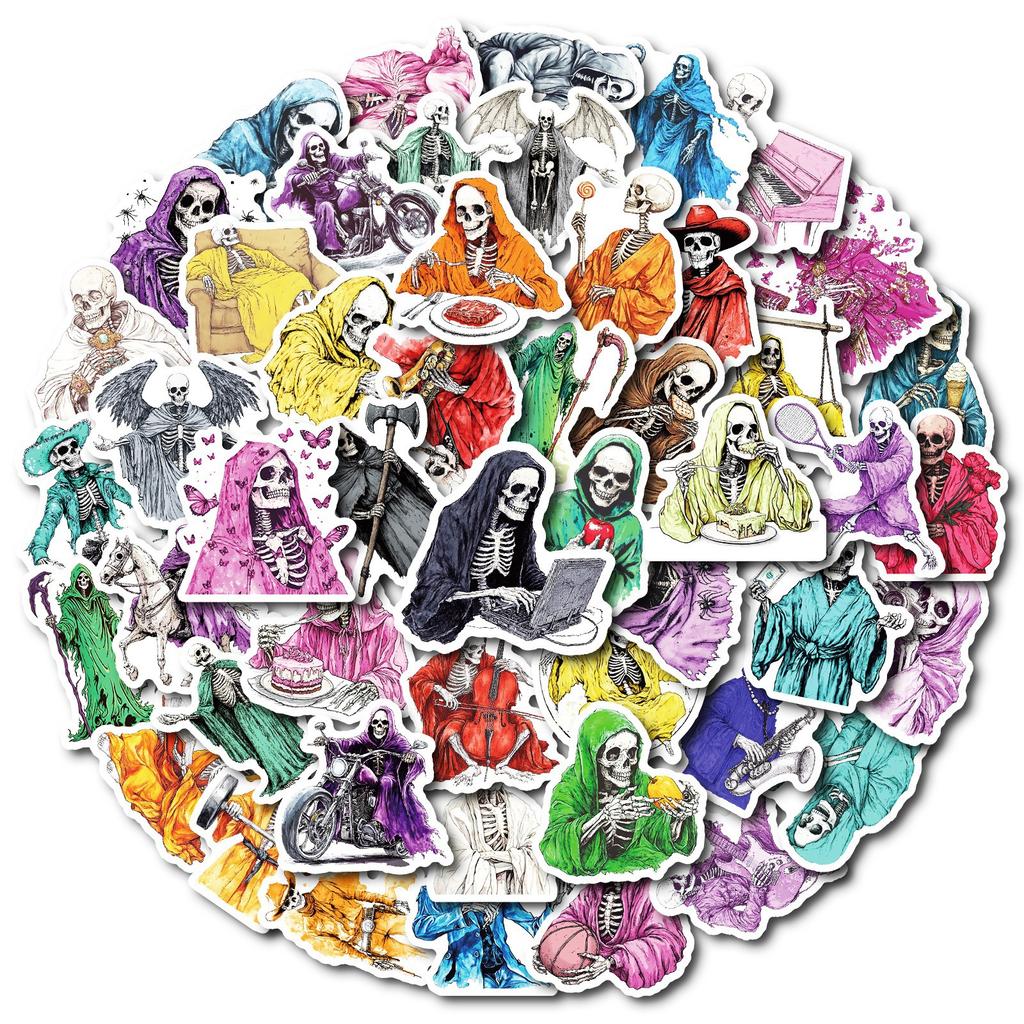 50 Personalized Skeleton Man Graffiti Stickers Gothic Style Decorative Helmet Luggage Skateboard Guitar Stickers