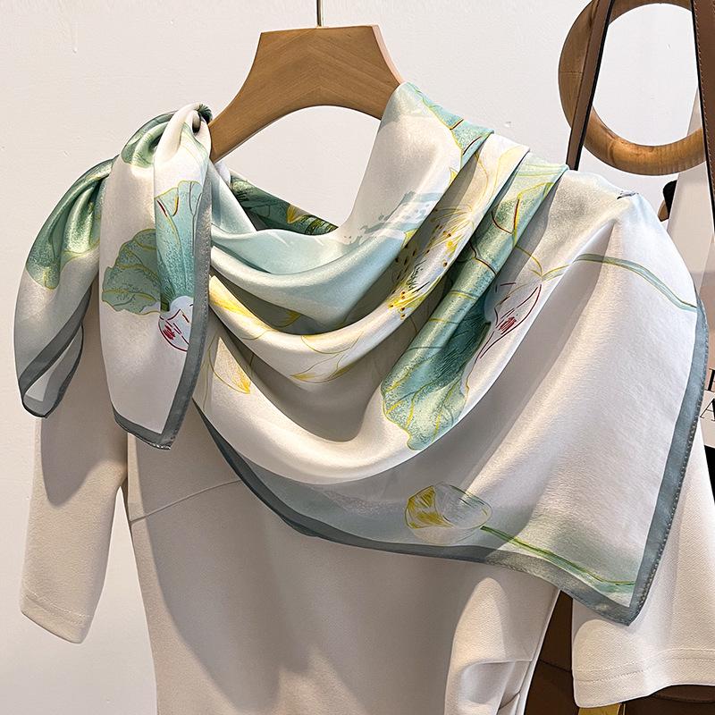 Elegant Striped Silk Scarf: Large Square for Women’s Spring & Autumn, Versatile Sunscreen, Mulberry Silk 90 Shawl