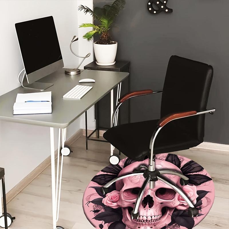 1pc Office Carpet Chair Mats Pink Skull with Roses and Lace Perfect for Decorating Office Chairs, Living Rooms, Or Bedrooms